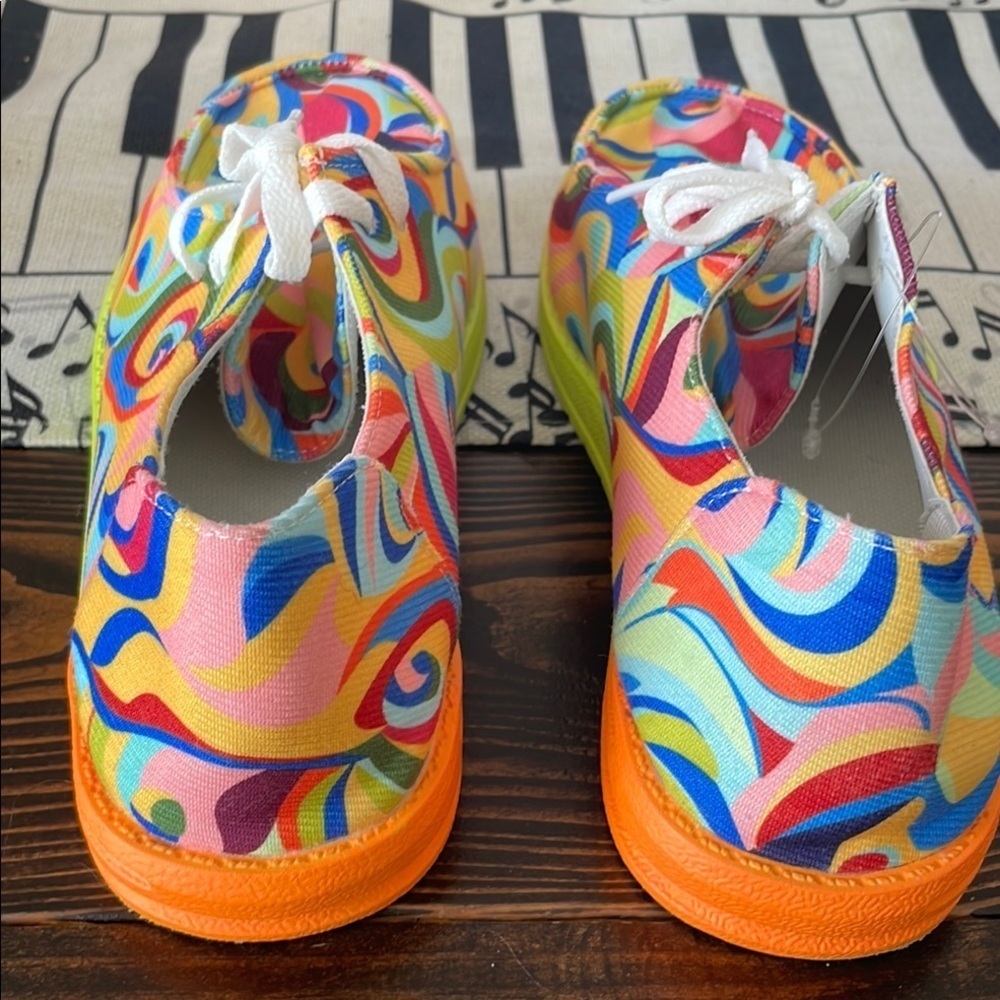Rainbow Vivid Colorful White Lace Up Casual and Psychedelic Shoes - Picture 5 of 6